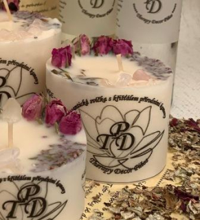 Romantická svíčka s křišťály RŮŽOVÁ ROMANCE 200g